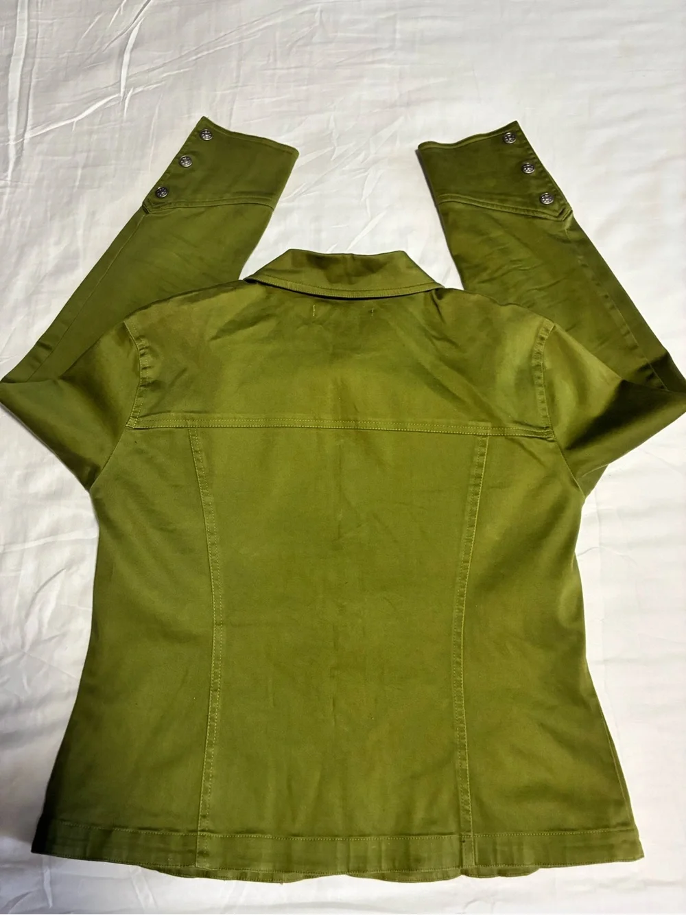 90s Olive Green Button-Front Military Jean Jacket Cotton Spandex Blend XL